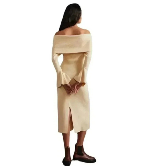 NWT Anthropologie Callahan Slim Sweater Cream Off Shoulder Maxi Dress Size: M - Picture 3 of 3